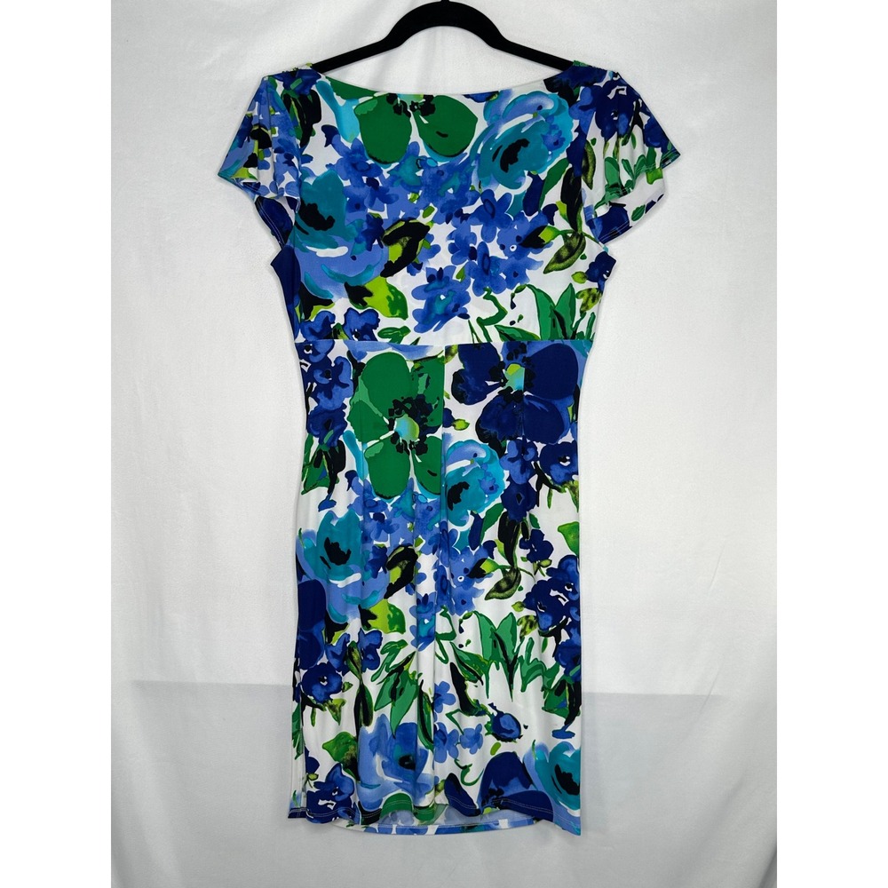 Lauren Ralph Lauren Blue Green Floral Faux Wrap Sheath Dress Size 14 - Picture 2 of 9